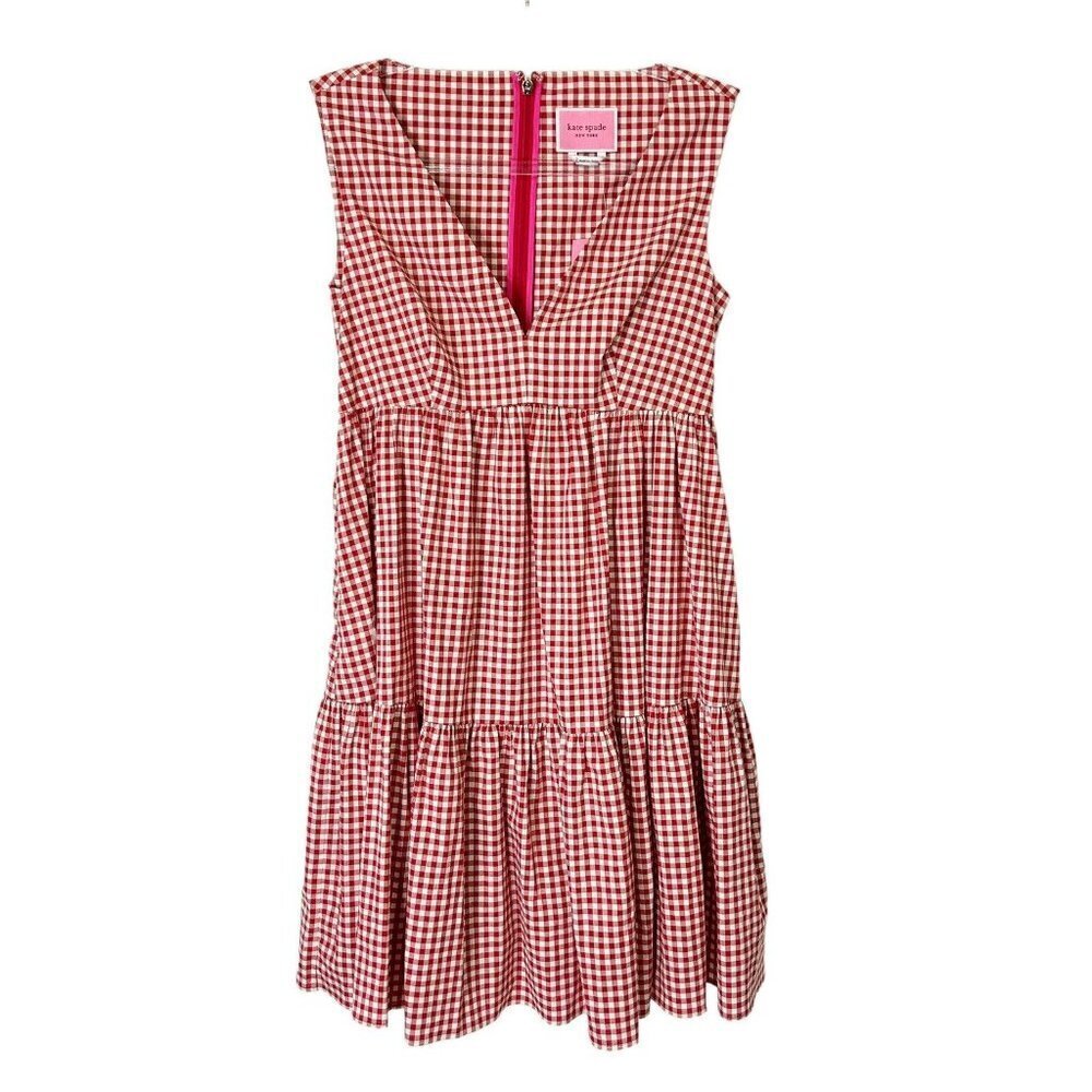 NEW Kate Spade Tiered Vineyard Dress Womens Size 2 Red Gingham